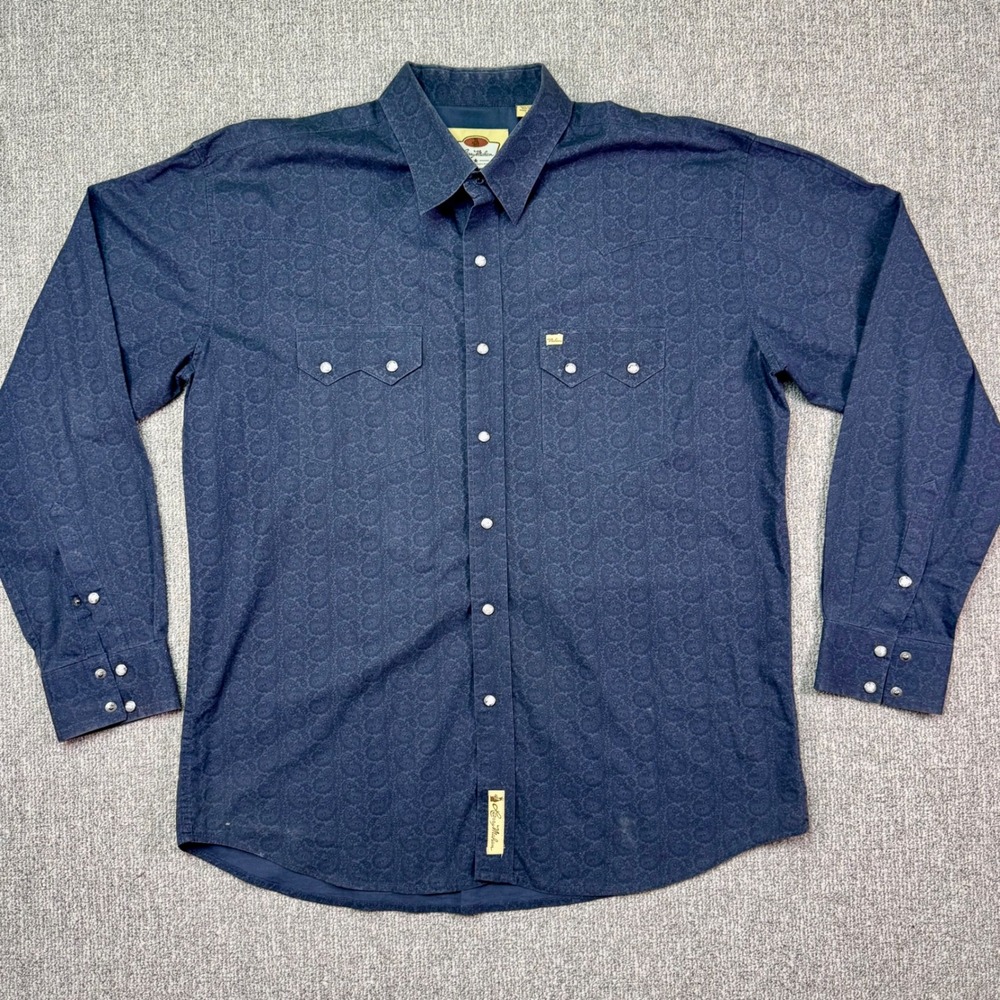 Larry Mahan‎ Men's XXL Western Snap Shirt Blue Paisley Cowboy Cotton